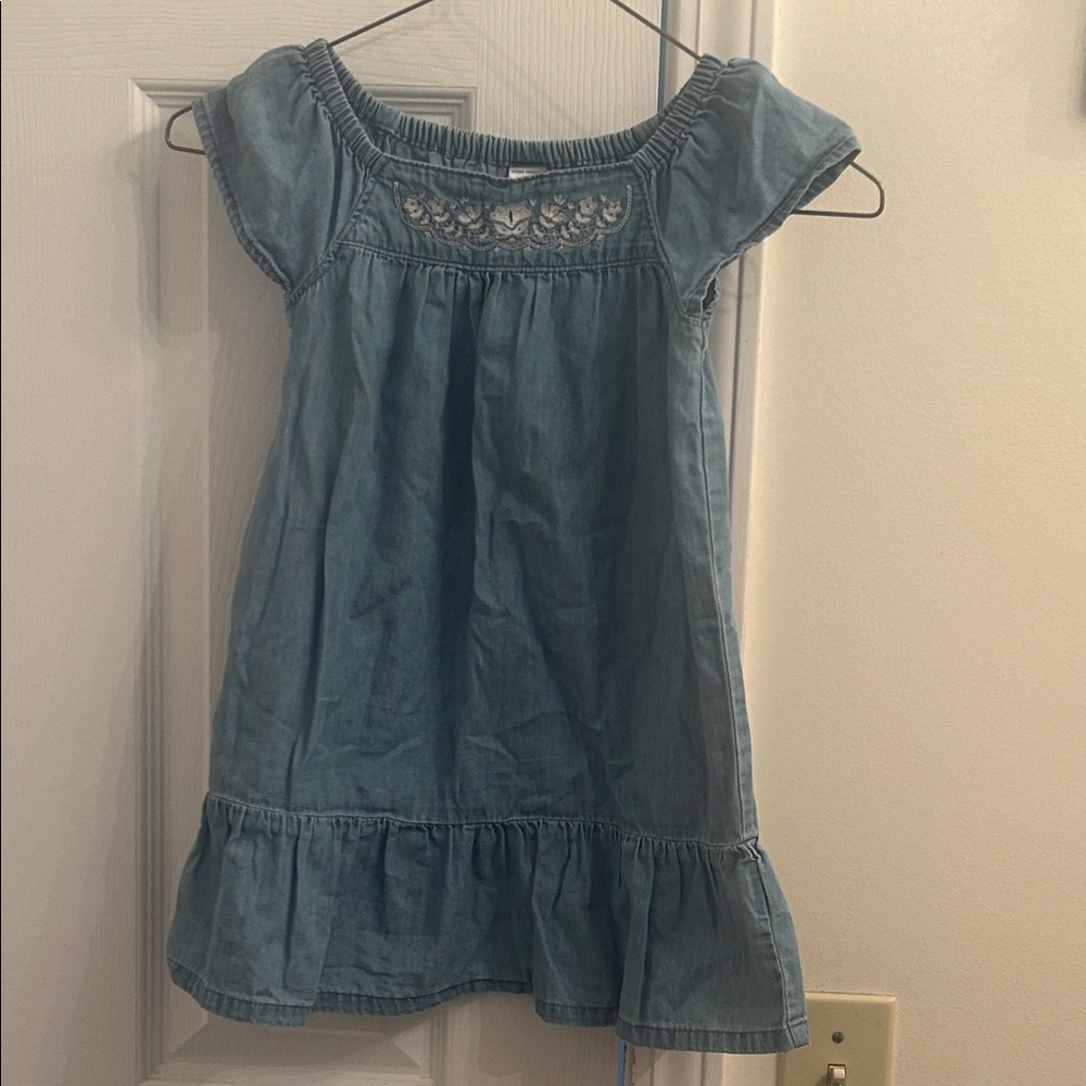 Carters Kids Blue Denim Ruffled Cottage-core Embroidered Summer Dress Sz 4T